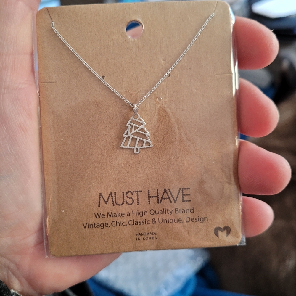 Geometric christmas tree necklace